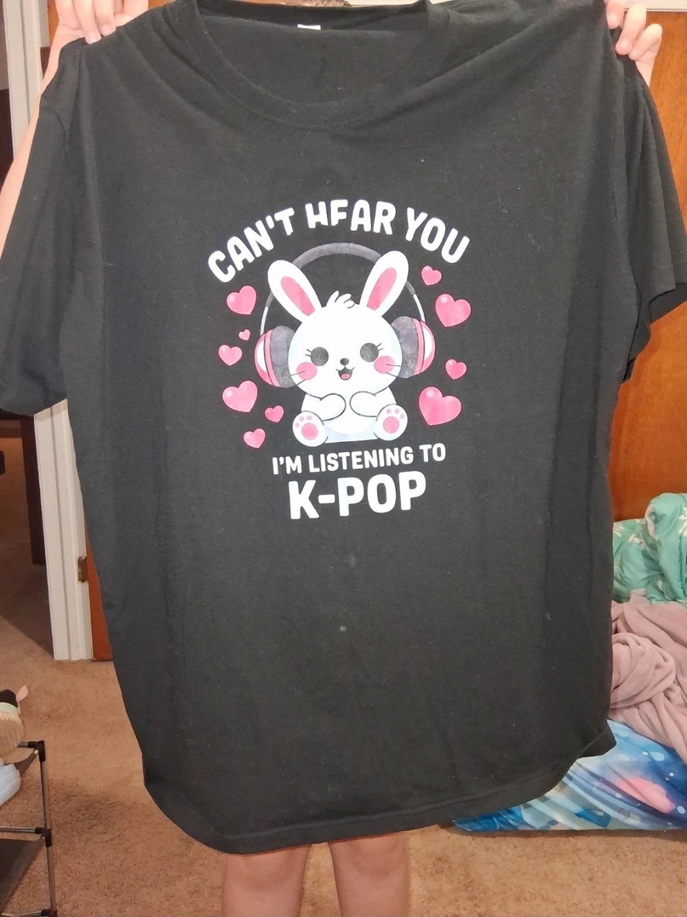 Black K-Pop Bunny Graphic Tee - Women's Short Sleeve